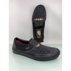 Vans Skate Slip-On Cher Strauberry Cheetah Black Gold Bar Shoes Women 7 Rare EUC